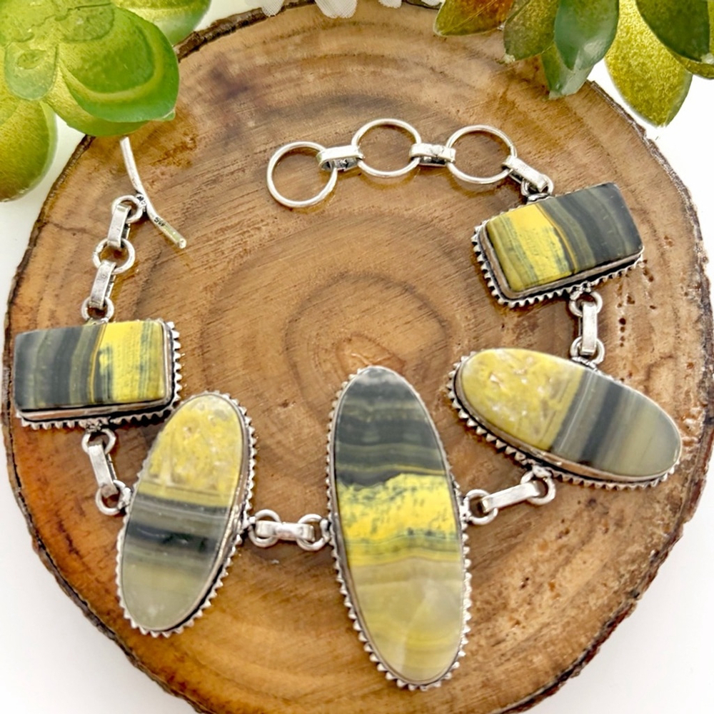 Bumblebee Jasper Extra Chunky Gemstone Bracelet New 925 Sterling Silver Overlay